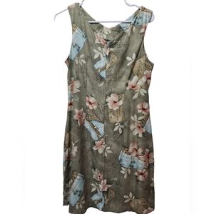 Carribean Joe Green floral zoo back dress sleeveless
